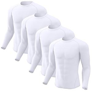 CL convallaria 2 Pack Compression Shirts Men Long Short Sleeve Cooling Dry Rash Guard Athletic Workout T Shirt for Sports (White, XX-Small)