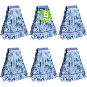 6 Pack Commercial Mop Head Replacement Heavy Duty Mop Head for General and Floor Cleaning | Industrial Wet Mops | Washable Refill, Reusable, Looped End Mopheads | Hardwood, Concrete