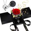 Pasuvsigt Mothers Day Mom Birthday Gifts for Women, Preserved Real Rose with I Love You Heart 100-Language Necklace, LED Lights & Music Box, Anniversary for Women Girlfriend Mom (Red)