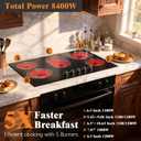 Electric Cooktop 30 Inch - 8400W High Power 5 Burners Electric Stovetop, Built-in 30 Inches Ceramic Burner Knob and Touch, Timer, Safety Lock, Expandable Ring, 220-240V Hard Wired (No Plug)