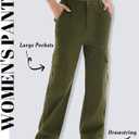 Susclude Cargo Pants for Women - Wide Leg Baggy Pants High Waisted Cotton Pants with Pockets (Green, M)