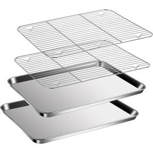 Baking Sheet with Racks Set [2 Sheets + 2 Racks], Stainless Steel Baking Sheets with Cooling Racks, Nonstick Pan, Warp Proof & Rust Proof & Easy to Clean, Size 9.3 X 7 X 1 Inch