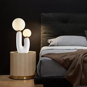 Arturesthome Nightstand Desk Lamp, Creative Nordic Living Room Bedside Bedroom Table Lamp with Light Bulbs, White