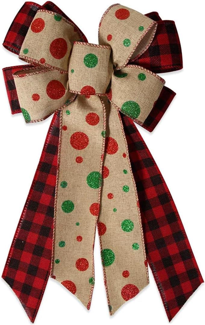 Christmas Tree Topper Bow Luxurious Red and Brown Christmas Bows for Tree Topper, Holiday Wreaths,Gift Decorations Festive Indoor Outdoor Christmas Decor
