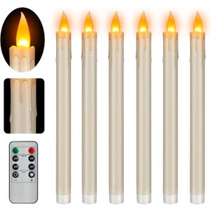 wemarry Flameless Taper Candles Realistic Flickering Flame, Battery Operated, Remote Control with Timer, Safe for Kids & Pets, Ivory, 10-Inch, Pack of 6 Ideal for Home, Weddings & Parties (Ivory Drip Base)