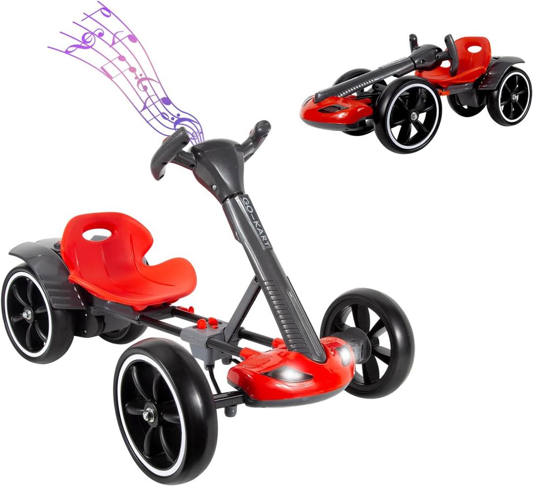 MAOO Electric Go Kart for Kids, Foldable Ride On Toy Car for Toddlers Ages 2-4, Zero Assembly Battery Powered Go Kart with EVA Foam Tires, Adjustable Seat, Steering Wheel, 390 Motor, 3.73 MPH(Red)