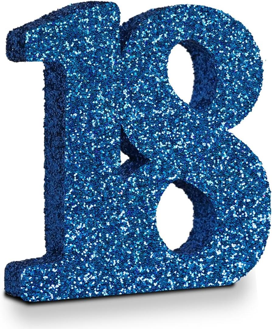 18th Birthday Decorations for Boys,Blue Glitter Number 18 Sign Birthday Centerpiece,Number 18 Table Topper
