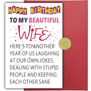 2 x Funny Birthday Card for Wife - Romantic Happy Birthday Card Gift for Women from Husband, Thoughtful Gift Decoration Ideas for Her (02)