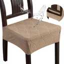 Removable and Washable Seat Covers for Dining Room Chairs Set of 2 - Waterproof Stretch Chair Seat Slipcovers, No Back Covers (2PCS-Rear-gapped, Khaki)