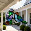 Stained Glass Window Panels Sun Catcher Honey Love Birds, 8" x 5"