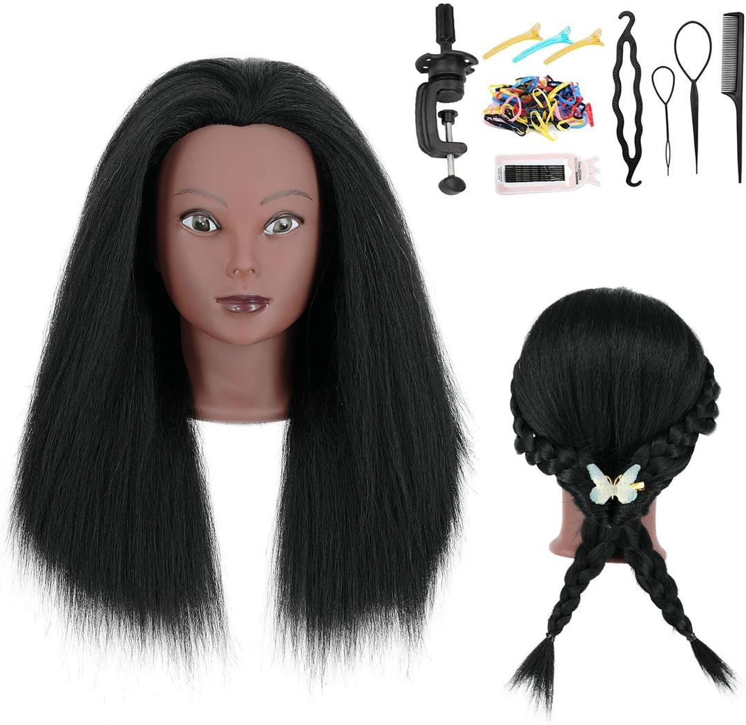 Mannequin Head with Human Hair 16'' Cosmetology Manikin Doll Head with 100% Real Human Hair Trainning Head for Hairdresser Practice Braiding Hair Styling with Clamp Stand
