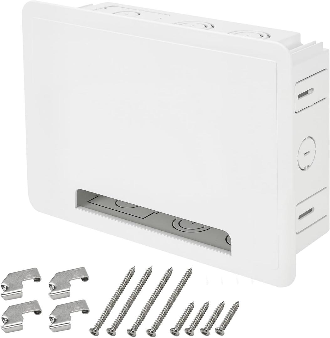 9" in-Wall Recessed TV Media Outlet Box  Cable Management Enclosure and Storage Box for Wall-Mounted TVs, Compatible with Roku & Samsung One Connect Mini  for Network, HDMI, and Power Cables