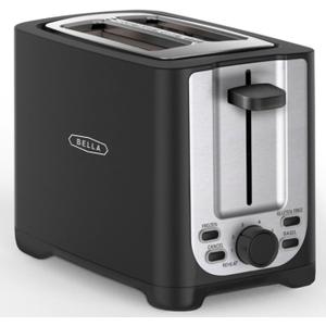 BELLA 2 Slice Toaster with Auto Shut Off - Extra Wide Slots & Removable Crumb Tray and Cancel, Defrost & Reheat Function - Toast Bread, Bagel & Waffle, Black