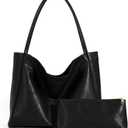 VOCUS Tote Bag for Women 2Pcs Large Casual PU Weekender Bag Soft Vegan Leather Shoulder Hobo Handbag Purse Travel Oversize (Black)