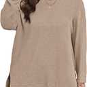 KARALIN Womens Plus Size Tops Fall CrewNeck Waffle Knit Long Sleeve Shirts Side Slits Oversized Sweater Pullover (4X-Large, Khaki)