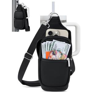 IPOW Magnetic Gym Bag Water Bottle Carrier Holder with Phone Pockets & Shoulder Strap for Men Women, Water Bottle Holder, Gym Pouch, Crossbody Bag for Travel, Sports, Work, Fitness - Black