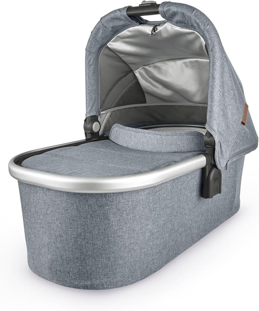 UPPAbaby Bassinet/Compatible with Vista, Cruz, Ridge, Minu Strollers/Overnight Sleep Solution/Mattress, Sheet, and Bug Shield Included/Gregory (Blue Mlange/Silver Frame)
