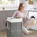 SONGMICS Laundry Hamper with Lid, 17.2 Gallon (65 L) Synthetic Rattan Clothes Laundry Basket with Lid and Handles, Foldable, Removable Liner, Dove Gray ULCB165G01
