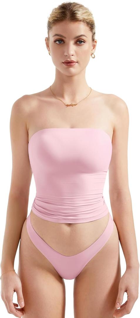 SUUKSESS Women Sexy Tube Top Summer Y2K Going Out Double Lined Basic Tank Top (Small, Baby Powder), S