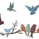 Ferraycle Metal Bird Wall Art Birds on the Branch Decor Metal Sculpture Silhouette Ornament Branch Wall Hanging Sign for Balcony Garden Home Decor(Cute Colors)