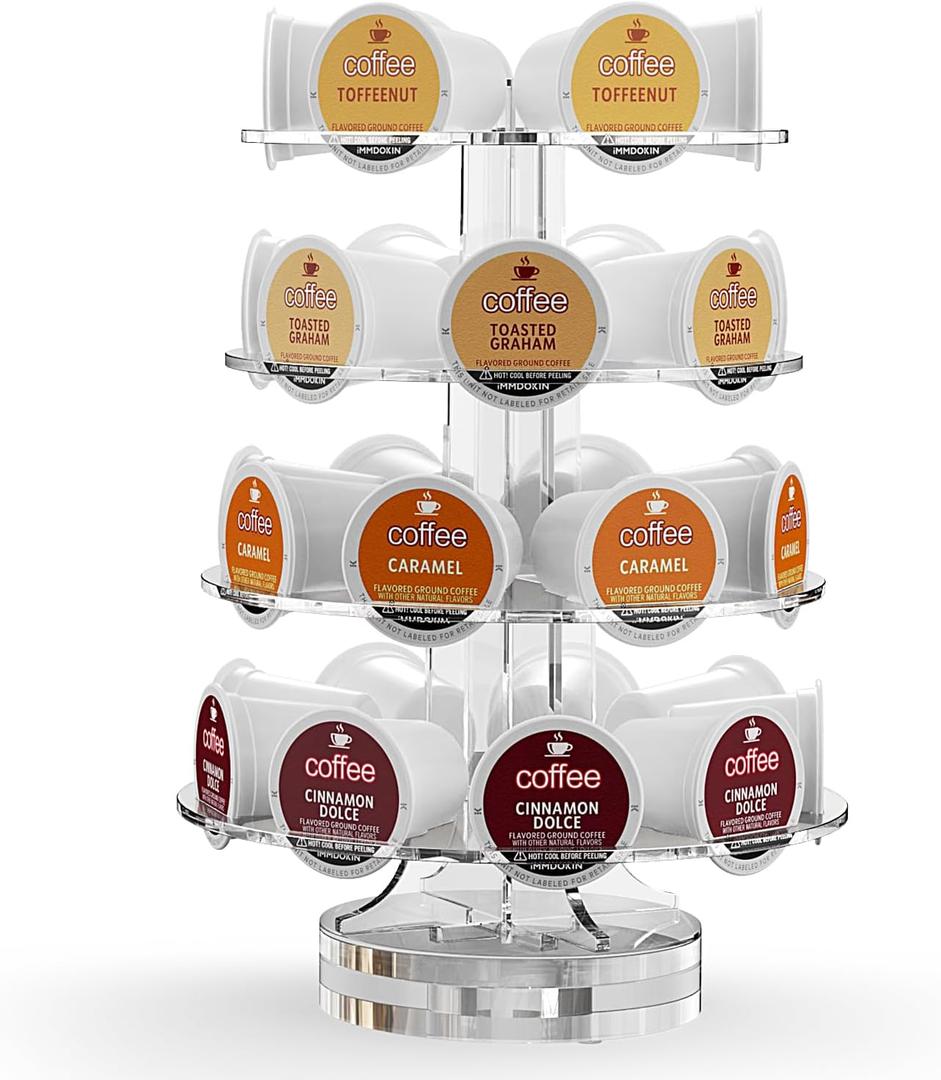 Crystal Clear Acrylic Coffee Pods Holder Carousel Compatible with 30 Keurig K-cup Pod And Nespresso Vertuo Capsuless, Space-Saving Coffee Pod Storage Organizer for Small Countertop (Large Capacity)