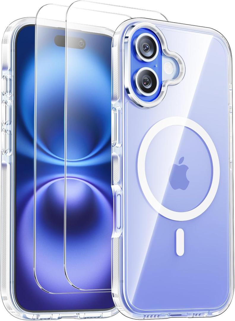 SMARTDEVIL Magnetic MagSafe Case for iPhone 16 Plus, Strong Magnetic Clear Shockproof Cover with 2 Screen Protectors, Ultra-Slim Anti-Yellowing Phone Case (White)