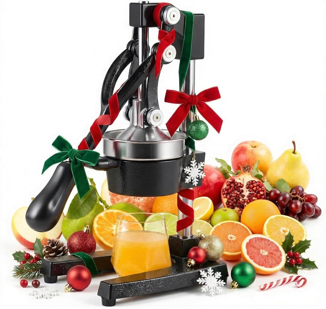 CO-Z Manual Citrus Juicer, Commercial Grade Cast Iron Orange Juicer, Professional Heavy Duty Juice Press with Removable Strainer, Manual Juice Extractor for Orange Lemon Pomegranate Citrus, Black