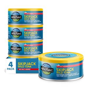 2 x Wild Planet Skipjack Wild Tuna, No Salt Added, Canned Tuna, Sustainably Wild-Caught, Pole & Line, Non-GMO, Kosher, 5 oz, Pack of 4