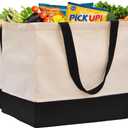 3 Pack Canvas Reusable Grocery Bags Heavy Duty, 8.3 gal Foldable Large Canvas Tote Bag with Handles, Holds 60 lbs Canvas Shopping Bags & Washable Eco-friendly Bags with 5 Pockets, Off white Black