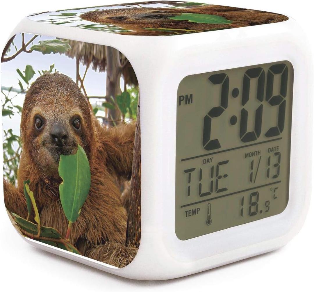 Sloth Alarm Clock for Kids Boy Girl 7 LED Color Changing Wake Up Clock Home Decor Bedroom Digital with Temperature Display