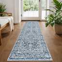 KUTA Vintage Washable Runner Rug, 2x5 Runners Non-Slip Blue White 5ft Hallway Kitchen Rugs Ultra Soft Printed Floral Distressed Tribal Farmhouse Carpet for Bedroom Entryway Decor