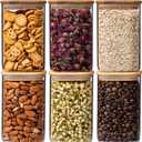 Xoniwis 37oz 6PCS Glass Storage Containers with Lids, Glass Jars with Lids Pantry Food Storage Jars, Square Canister For Cookie, Nuts, Snack, Cereal, Candy, LeafTea, Coffee, Spice