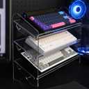 Bright Stone Acrylic Keyboard Display Stand,Mechanical Keyboard Storage Rack,Multilayer Acrylic Organizer,Desktop Shelf Holder for Customized Keyboard (3 Tiers,long)