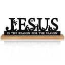 Pinkunn Metal Nativity Sets for Christmas Decorations Black Metal Nativity Scene with Wooden Base for Christmas Xmas Home Indoor Office Kitchen Table Shelf Mantel Tabletop Decor(Jesus)