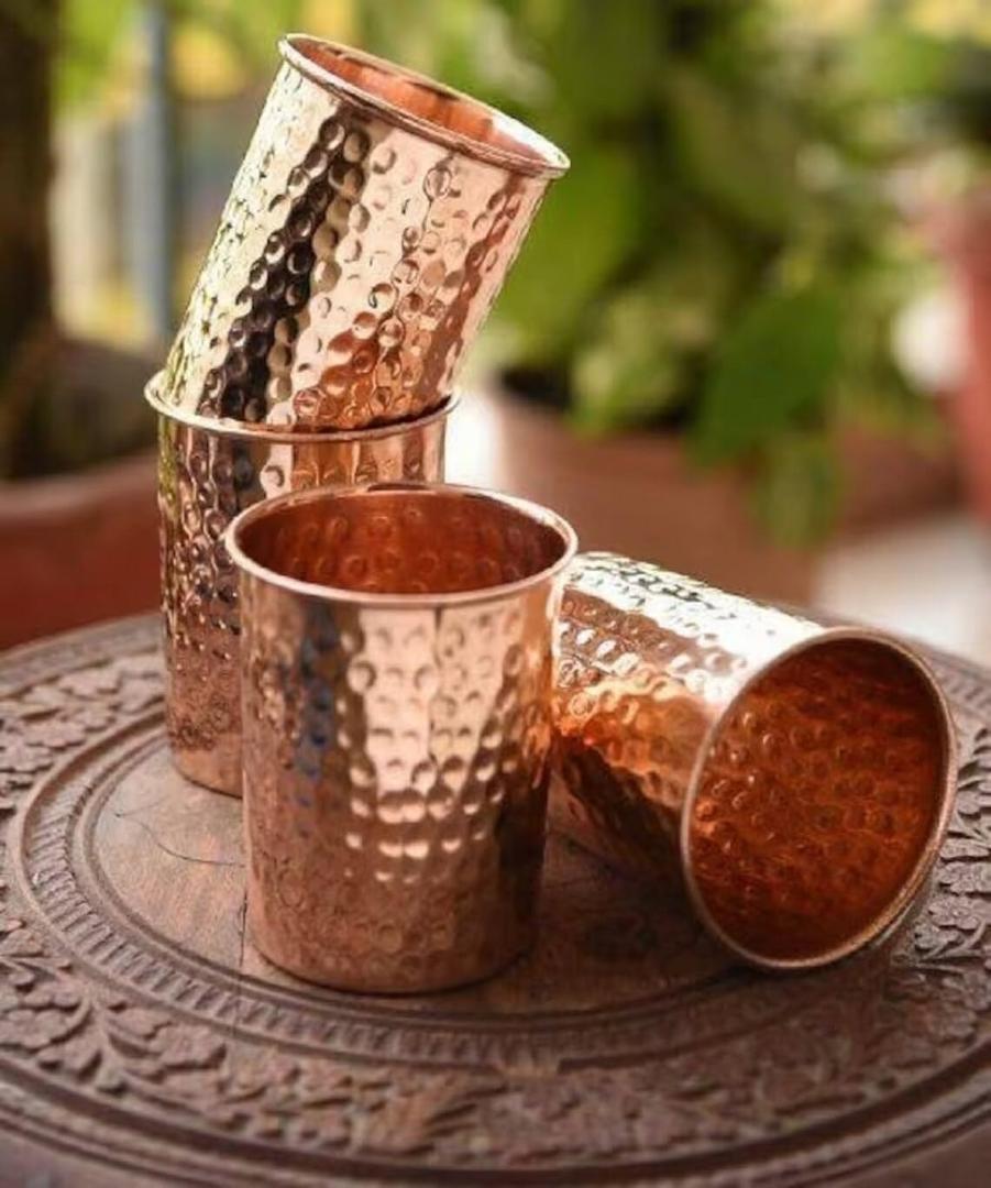 Hammered Design Pure Copper Tumbler Set of 4 | Drinking Water With Copper Cups | Premium Quality Copper Tumblers For Home, Office, Hotel, Travel and Gifting Each 10.08 Ounce