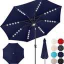 10ft Solar Umbrella Outdoor - Lighted Solar Patio Umbrella with 40 LED Lights Waterproof UV Protection, Table Umbrella with Tilt for Pool, Porch, Garden, Deck, Backyard (Navy Blue)