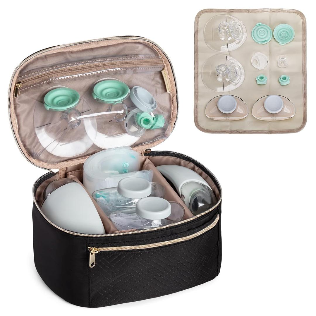 Fasrom Wearable Breast Pump Bag Compatible with Momcozy, Medela and Elvie Hands Free Pumps, Portable Carrying Case with Waterproof Mat for Working Moms Travel, Black (Bag Only, Patent Pending)