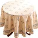 patdrea Designer Beige Tablecloth for Round Tables,Vintage Linen with Yellow Flowers Pattern Tablecloths,Rustic Floral Table Cover Cloth Decor for Kitchen Dining Christmas,Diameter 55"