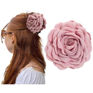 Women's Pink Fabric Flower Hair Clip, Medium Octopus Hair Clip with Rose Charm, Strong Grip, Non-slip Jaw Clips for Thick and Medium Hair, Hair Accessories 1pcs