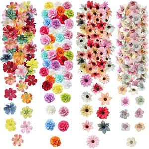 Cindeer 217 Pcs Mini Fake Flowers for Crafts Bulk Fake Flower Heads Craft Rose Daisy Small Silk Artificial Faux Decorations Flower for Art Wedding Summer Decorations, 2-4 cm(Charming Color)