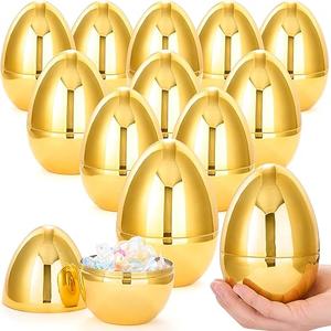 JOYIN 12 Pcs Large Gold Easter Eggs, 6 Inches Metallic Jumbo Plastic Eggs Fillable for Easter Themed Hunt Basket Stuffers Fillers Filling Treats Party Favor Classroom Prize Supplies