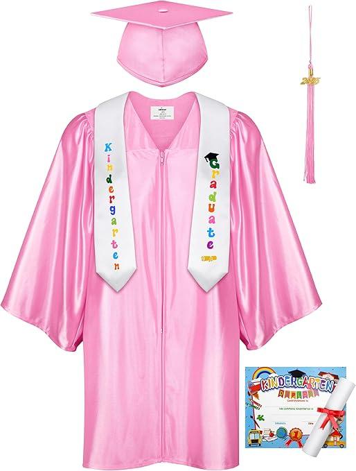 SOMSOC 5 Pack Kids 2025 Graduation Cap and Gown Tassel Stole Charm Certificate for Preschool Kindergarten 36
