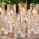 24 Pack Clear Glass Votive Candle Holders, Vintage Candle Holder for Floating Candle, Tealight Candle Holder for Table Centerpieces Home Bridal Shower Birthday Christmas Wedding Party Table Decoration