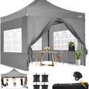 COBIZI 10x10 Pop Up Canopy with Sidewalls Heavy Duty Party Tent with Removable Awning Easy Up Outdoor Canopy Wedding, All Season Windproof&Waterproof with Roller Bag UPF 50+, Gray