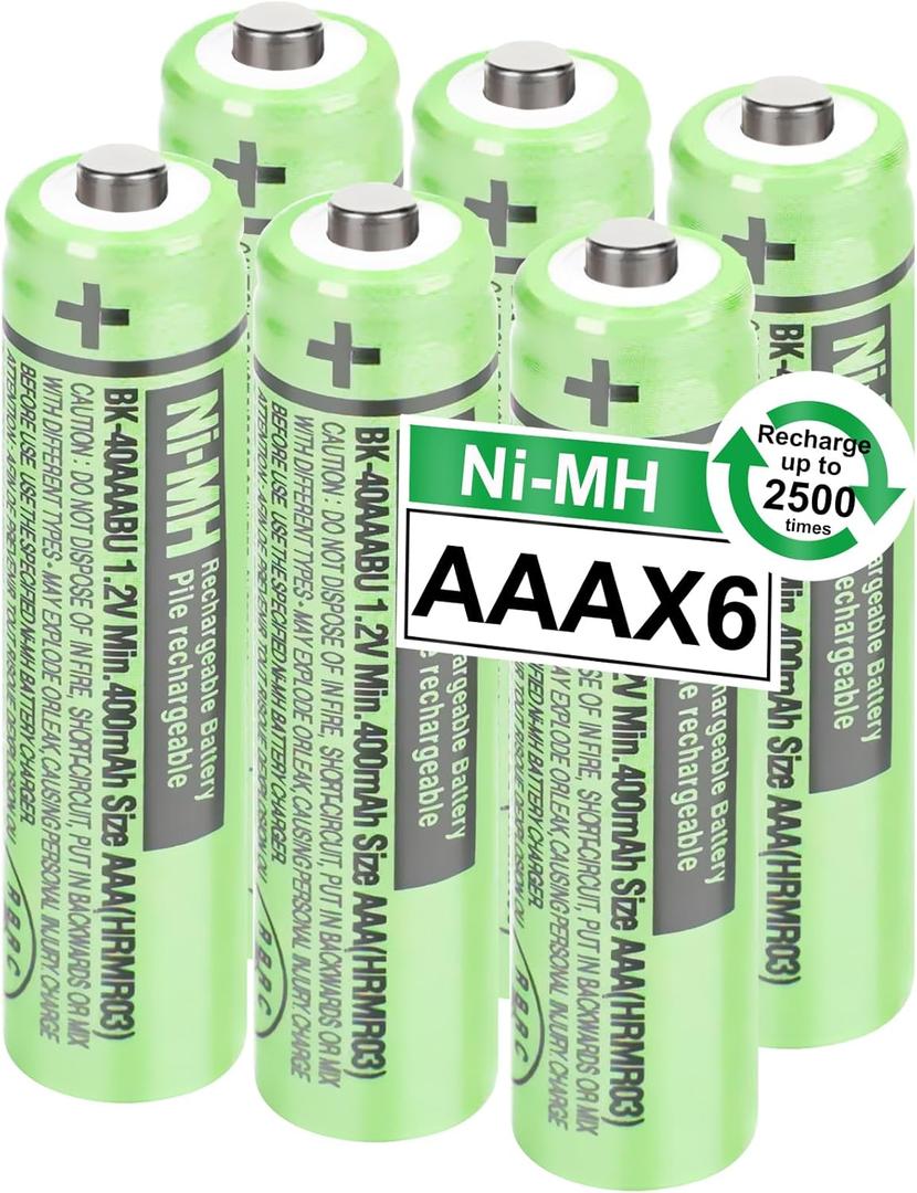 6Pack BK-40AAABU Ni-MH AAA Rechargeable Batteries 400mah 1.2V AAA NI-MH Rechargeable Batteries for Panasonic Cordless Phones, Remote Controls, Electronics