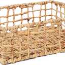 YRMT Water Hyacinth Storage Basket Wicker Baskets for Organizing Hollow Woven Basket with Built-in Handles for Shelves/Pantry 16" x 12" x 5.5" Natural