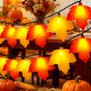 2 x Abeja Fall Maple Leaf Lights, 8.5FT LED Leaf String Lights with 10 3D Orange Yellow Leaves, Indoor Outdoor Fall Lights for Bedroom Thanksgiving Party Garden Patio