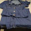 Women Denim Shirt Dress V Neck Short Sleeve Long Bottom Down A-Line Jeans Dresses with Pockets (Blue, L)