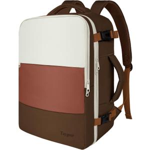 Taygeer Travel Backpack for Women Men, Airline Approved Carry on Backpack with Water Bottle Pocket & Laptop Compartment, Weekender Bag for Weekender Gym, Work, Hiking Essentials, Khaki Beige (Large, Pressedbrwon Redbrown Cream)
