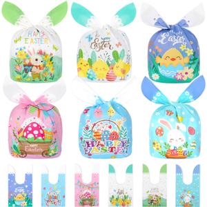 Weenkilly 120 Pcs Easter Treat Bags, 6 Style Easter Candy Bags for Kids, Cute Bunny Ear Plastic Small Easter Gift Bags Goodie Bags for Easter Party Favor Supplies (Color Set 5)